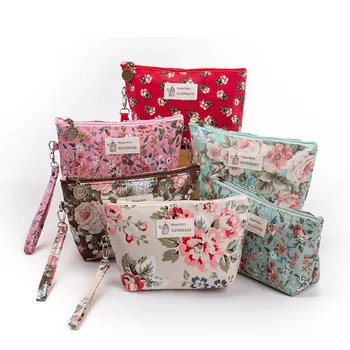 Polyester Rose Flower Bird Pattern Women Cosmetic Bag Toiletries Storage Organize Waterproof MakeUp Bag Portable Wash Bag 1