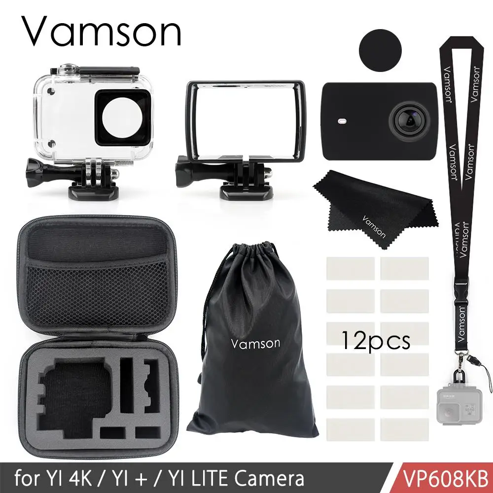VP608K B Vamson для xiaomi yi 4K аксессуары комплект для xiaom yi 2 для xiaomi yi 1 комплект крепление точечная текстура монопод водонепроницаемый чехол VP608K - Цвет: VP608K B