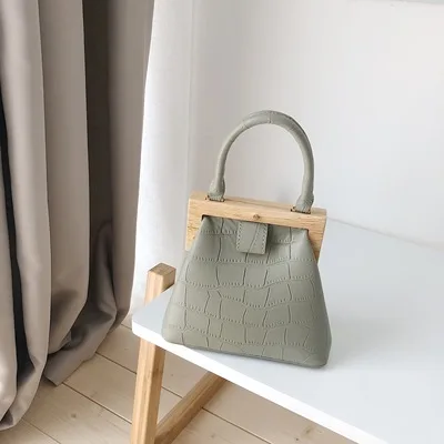 Green Винтажные женские сумки с деревянным зажимом, дизайнерские сумки через плечо, роскошные сумки через плечо из искусственной кожи аллигатора, женские маленькие кошельки - Color: Green