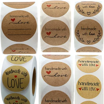 

Hand Made with Love Sticker for Handmade Home Made Label to Writing Stickers Gift Bakery Canning Bottle Bag Namecard Retail