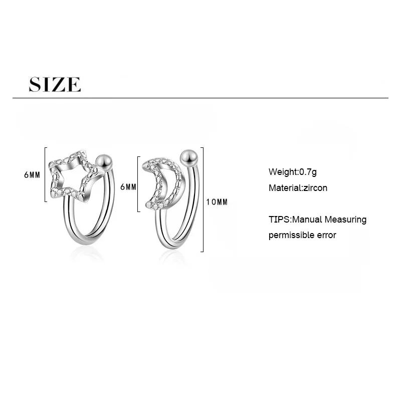 ANENJERY, простые, модные, полые, лунные, Звездные, не прокалывают, асимметричные, 925 пробы, серебряные, клипсы, серьги, ювелирные изделия для девушек, S-E955