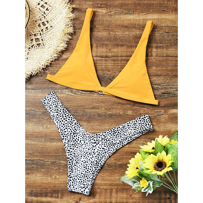 

2019 Solid Bikini set Triangle Swimming Suit Women Leopard Bikini Y Bottom Brazilian Swimsuit YKY025