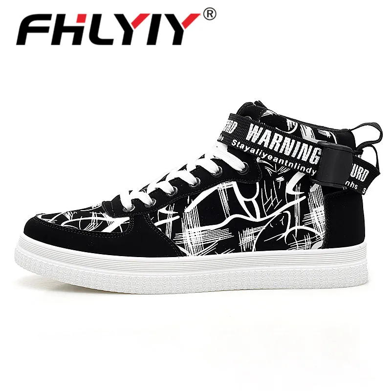Fhlyiy 35-44, осенние мужские кроссовки, парусиновые высокие кеды, мужская спортивная обувь с принтом, мужские повседневные кроссовки на плоской подошве, пара кроссовок