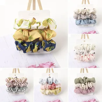 

3PC Chiffon Hair Scrunchies Set Elastic Ponytail Hair Ties Rope Hair Accessories Girls Print Hair Ring Headwear Ponytail Holder