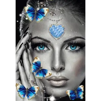 

5D DIY Diamond Embroidery Butterfly On Woman Face Full Round Diamond Painting Cartoon Cross Stitch Mosaic Rhinestones Home Decor