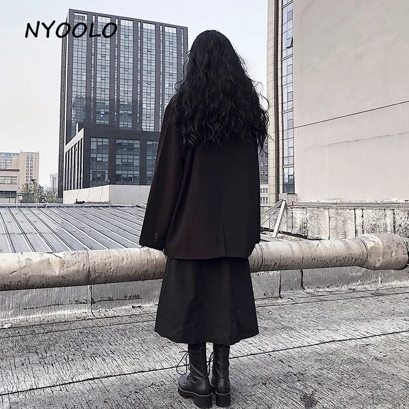 NYOOLO High street с карманами цепочкой отложным воротником черный блейзер Повседневный