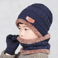 2019 Child Winter Knitted Hat And Scarf Gloves Set Boy Girls Warm Plush Hat 3 Piece Sets Kids New Outdoor Ski Cap Scarves Solid 2