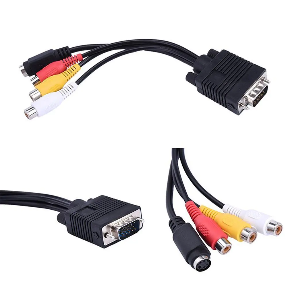 VGA SVGA к S-Video 3 RCA композитный AV ТВ выход конвертер Кабель-адаптер Шнур для ПК Стандартный Sub-D VGA вход