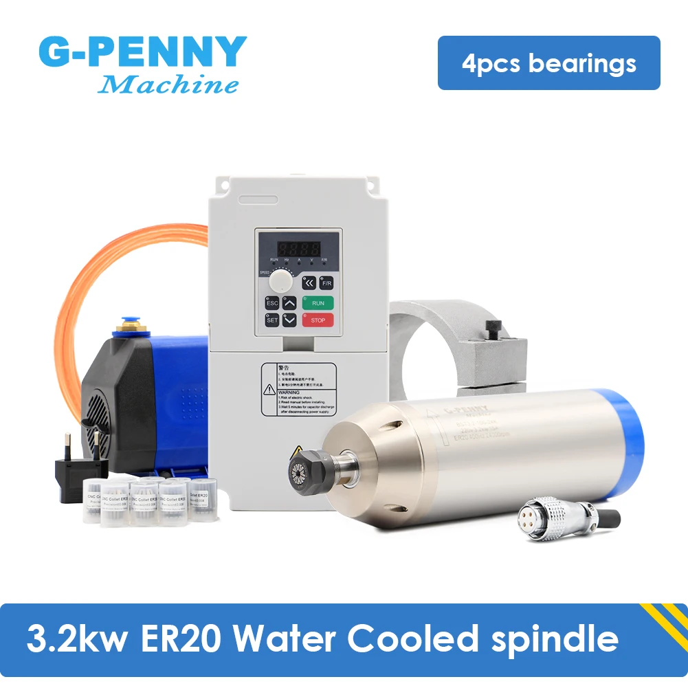 3.2kw water cooled spindle kit 4 pcs ceramic ball bearings & 4.0KW QL inverter 100mm Bracket 75W Water pump | Инструменты