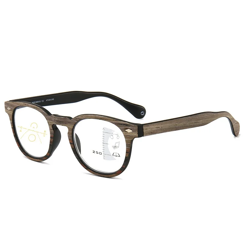 Ретро Круглый Дизайн Деревянные зерна прогрессивные очки для чтения анти синий светильник Пресбиопия очки анти усталость компьютерные очки