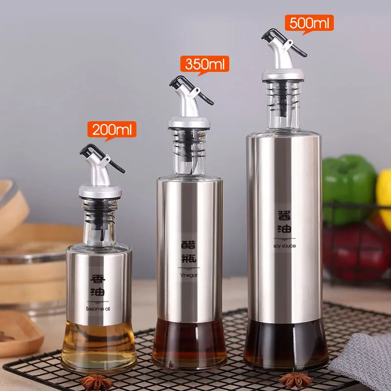 

Glass oil bottle kitchen supplies stainless steel oil bottle sauce bottle pot soy vinegar jar glass seasoning