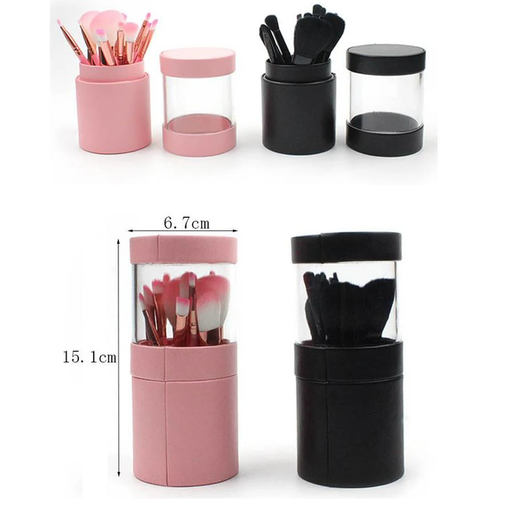 1Pc Makeup Brush Holder Organizer - Cosmetics Brushes Storage Solution / Portable Empty Storage Container With Lid, PU Cover