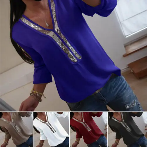 Hot Plus Size Women Boho Top Chiffon Solid Shirt V-Neck Short Sleeve Summer Casual Loose Tops Blouse