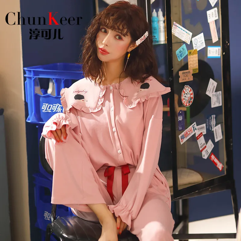 Autumn& Winter New Style Pure Cotton Long Sleeve Trousers Pajamas WOMEN'S Cardigan Ladies Home Leisure Suit