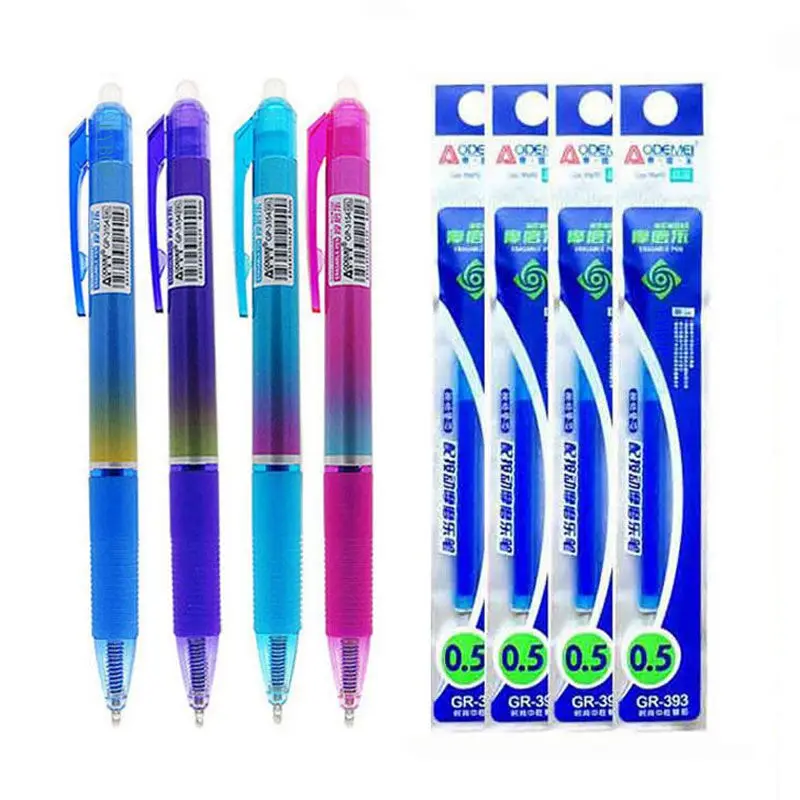 8Pcs/Set 0.5mm Black Blue Ink Gel Pen Erasable Refill Rod Erasable Pen Washable Handle Gel Ink Pens School Office Stationery