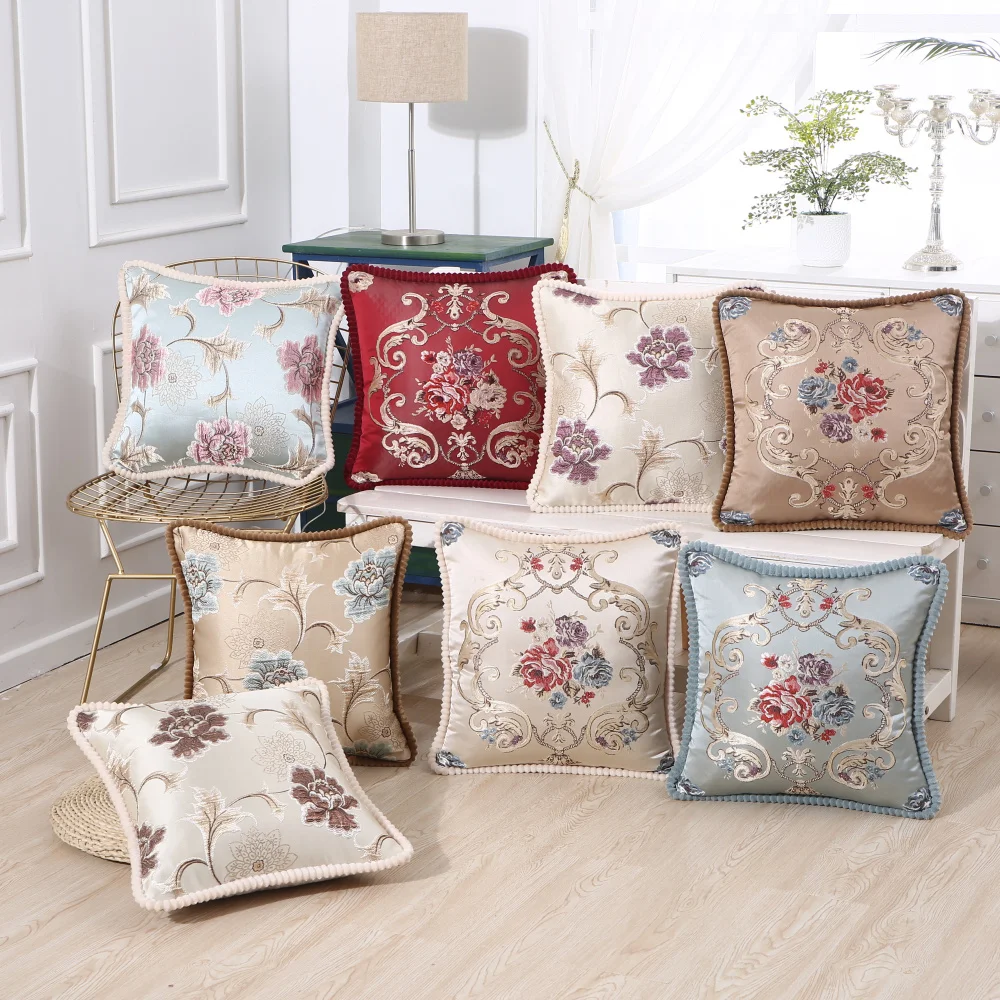 Shabby Chic Floral Cushion Cover 19x19inch European Vintage Jacquard Pillow Case Soft Home Decorative Pillow Cover 48x48cmIvory