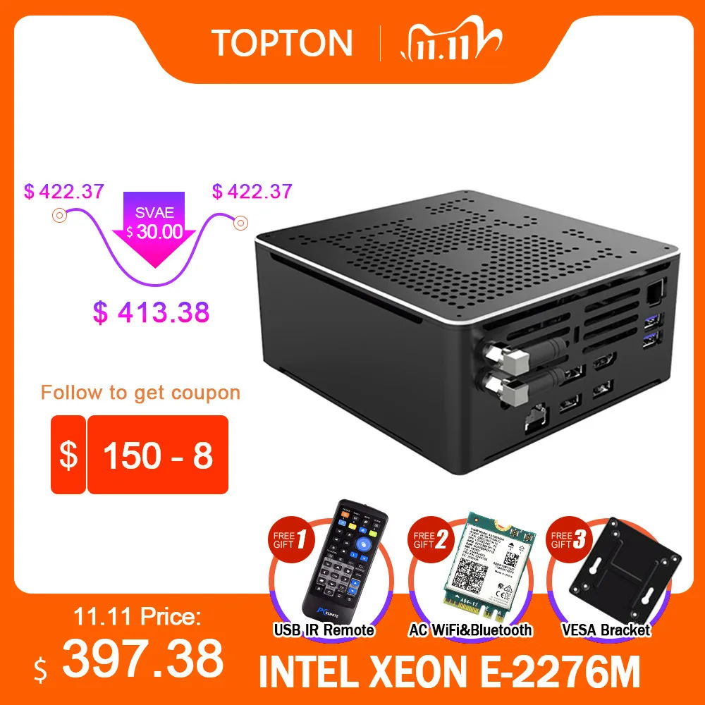 Мини компьютер 9 го поколения Intel Xeon E 2286M 2276M 2 * Lans DDR4 64 Гб M.2 NVME игровой ПК Windows 10 Linux DP