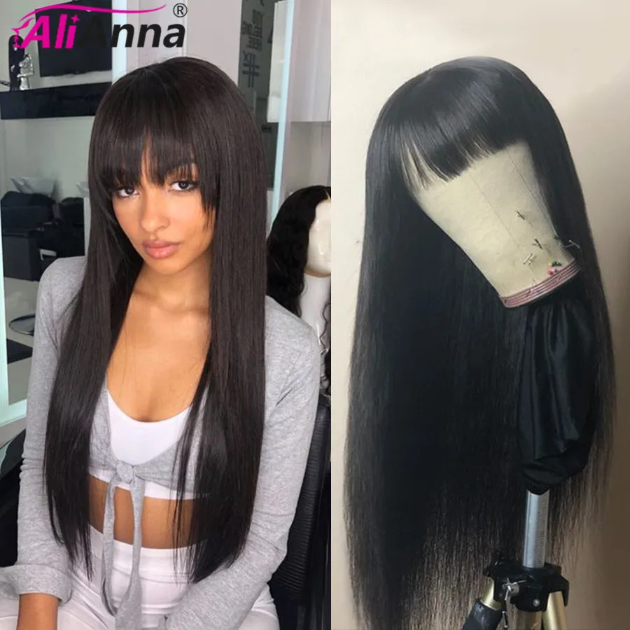 Straight Human Hair Wigs With Bangs Brazilian Wig Alianna Full Machine