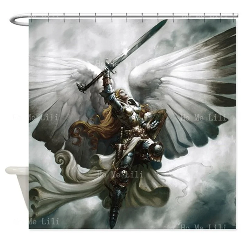 Il Bel Cavaliere Angelo Danza Con Spada E Le Sue Grandi Piume Open Grey White Picture Of Shower Ganci Per Tende Inclusi