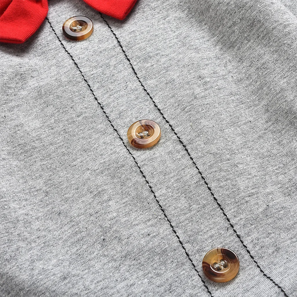 Solid Baby Boy Clothes Fashion Long Sleeves Pure Color Round Collar Bow Button Long Sleeve Romper+solid Pants Newborn Clothes