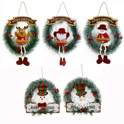 Christmas Wreath Rattan Garlands Oranments With Elk Snowman Santa Claus Christmas Decor for Home New Year Navidad Door Pendants