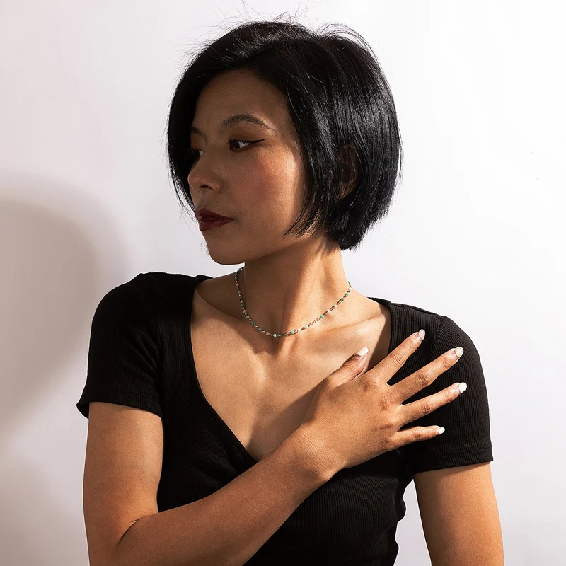 Tocona Bohemian Colorful Bead Necklace for Women Charm Geometric Gold Color Alloy Metal Chain Choker Necklace Summer Jewelry - Image 6