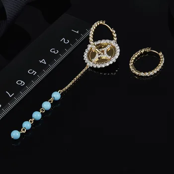 

S925 pure silver high-end micro inlay asymmetric long earrings