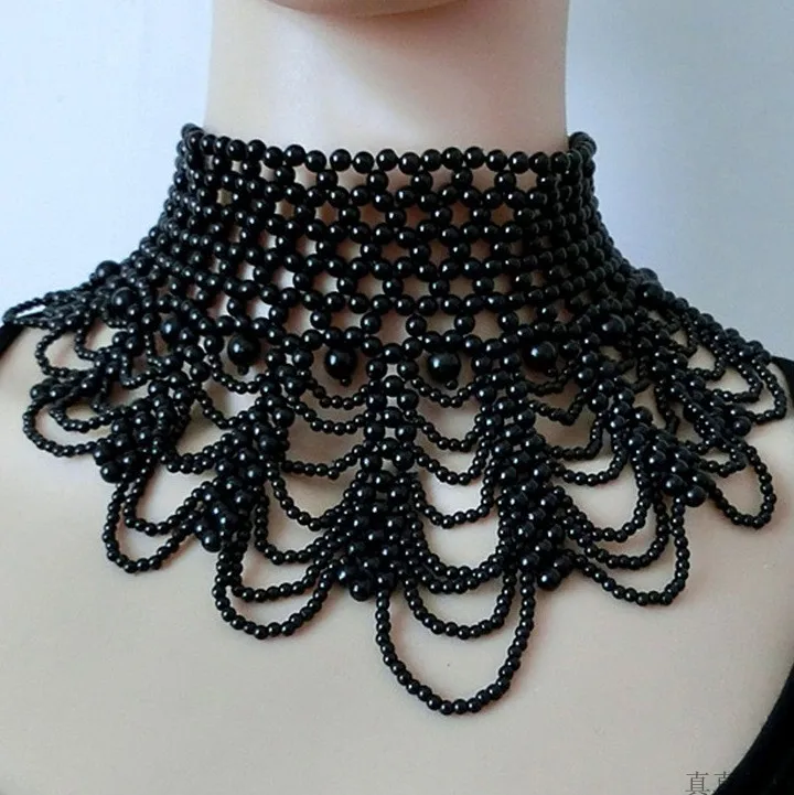 Wide Layered Weaving Pearl Scart Collar 