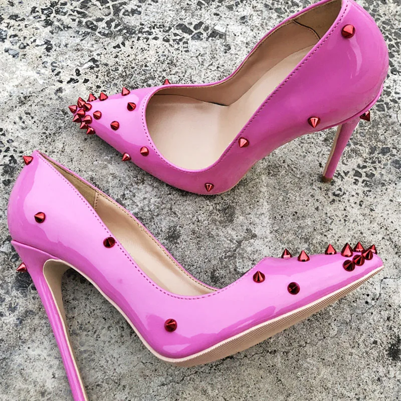 Женские вечерние свадебные туфли на очень высоком каблуке 12 см с заклепками