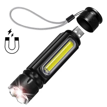 

10W 1000 Lumens Mini Pocket Magnetic Aluminum USB Rechargeable 18650 Battery Zoom Adjustable Focus COB T6 LED Flashlight