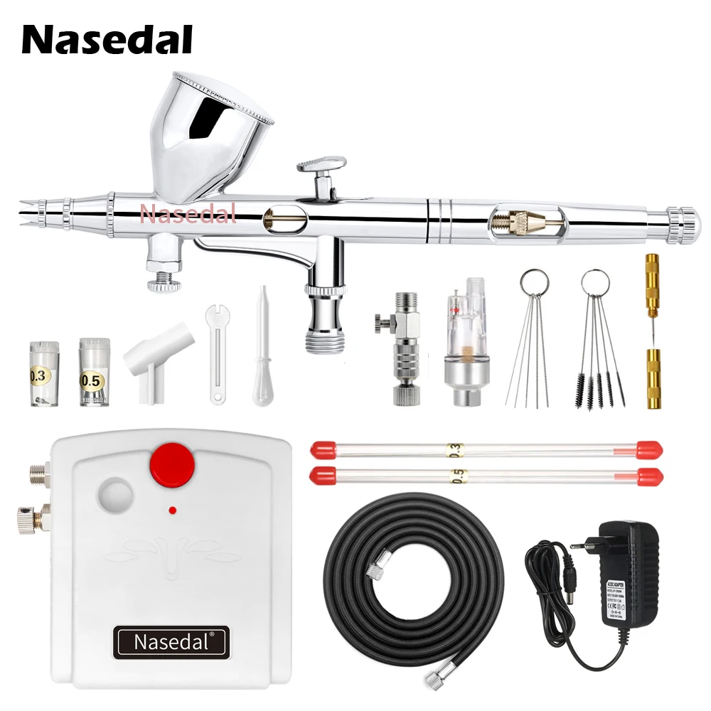 NT 18 Mini Airbrush Compressor Kit 9cc Dual Action Airbrush Spary Paint Gun for Nail Art for