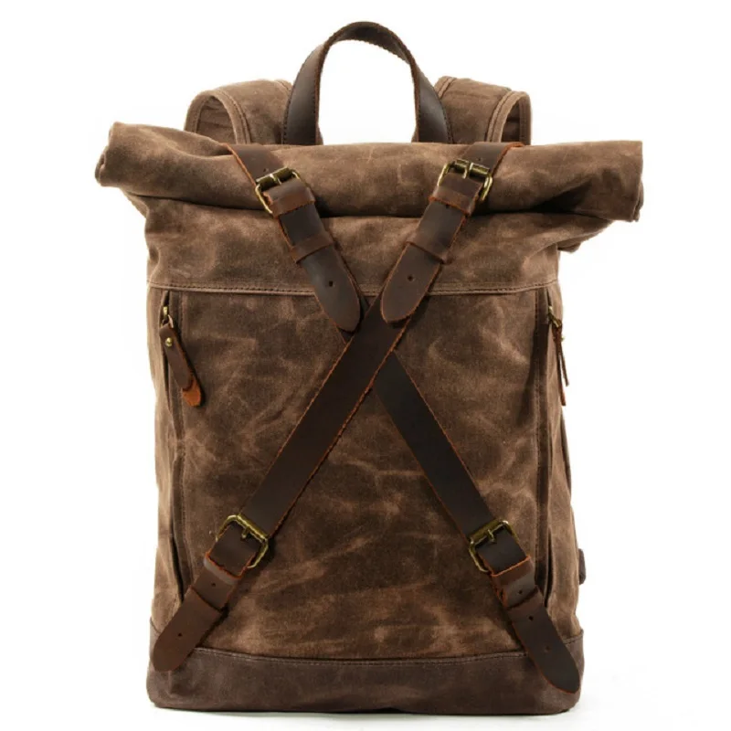 

New Luxury Vintage Canvas Backpacks for Men Oil Wax Canvas Leather Travel Backpack Large Waterproof Daypacks Retro Bagpack