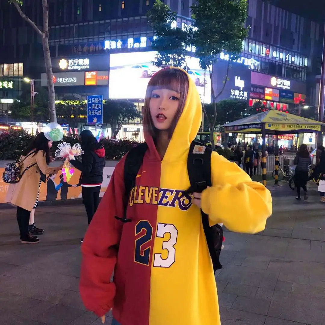 Europe And America Popular Brand Versatile New Style Cartoon Overseas Edition Mixed Colors Lettered Printing plus Velvet Ho
