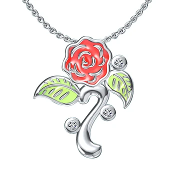 

StrollGirl 925 sterling silver Cute rose Flower pendant chain red green enamel plant Necklace for women Valentine's Jewelry gift