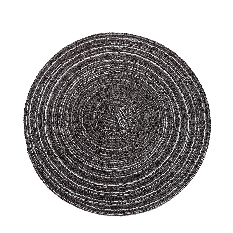 Black Круглые коврики для стола, одноцветные коврики для стола, тканые салфетки, жаростойкие коврики для обеденного стола, Нескользящие моющиеся коврики, набор - Цвет: Black