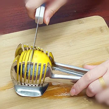 

Stainless Steel Lemon Slicer Multi-Function Handheld Round Fruit Slicer Onion Clip Kitchen Cutting Aid