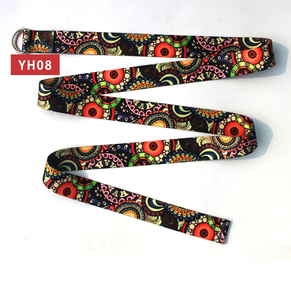 Colored Printed Yoga Belts Cotton Adjustable Sport Exercise Gym Waist Leg Pull Durable Fitness D-Ring Yoga Stretching Strap
