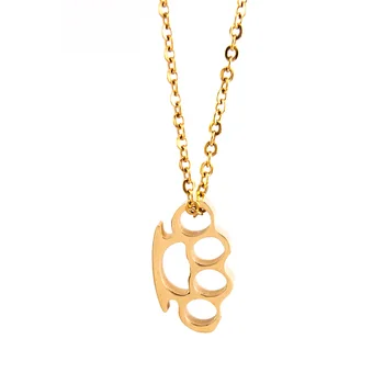 

Stainless Steel Women necklace Silver/gold Color Knuckle-duster Pendant lobster clasp Necklace Rolo Chain choker Friendship gift
