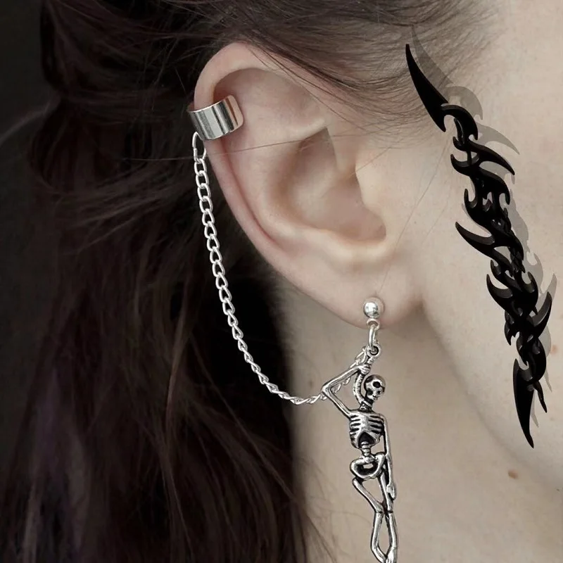 Dangle-Earrings Skull-Skeleton-Pendant Ear Jewelry Tassel Gifts Long-Chain Punk Hip-Hop