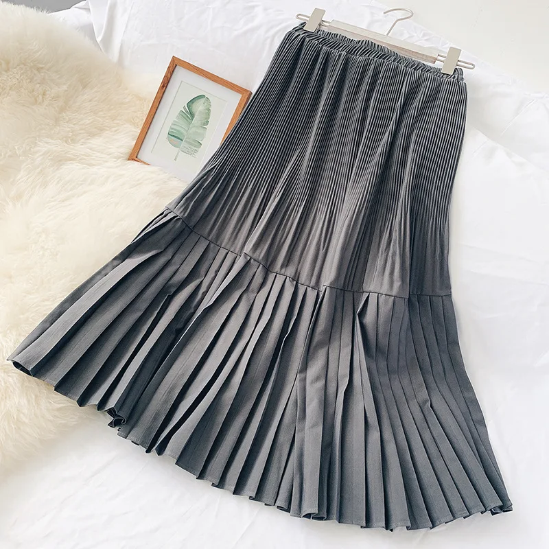 Женская осенне-зимняя базовая юбка с высокой талией трапециевидные гофрированные длинные юбки Saia Женские модные юбки Faldas Jupe Femme