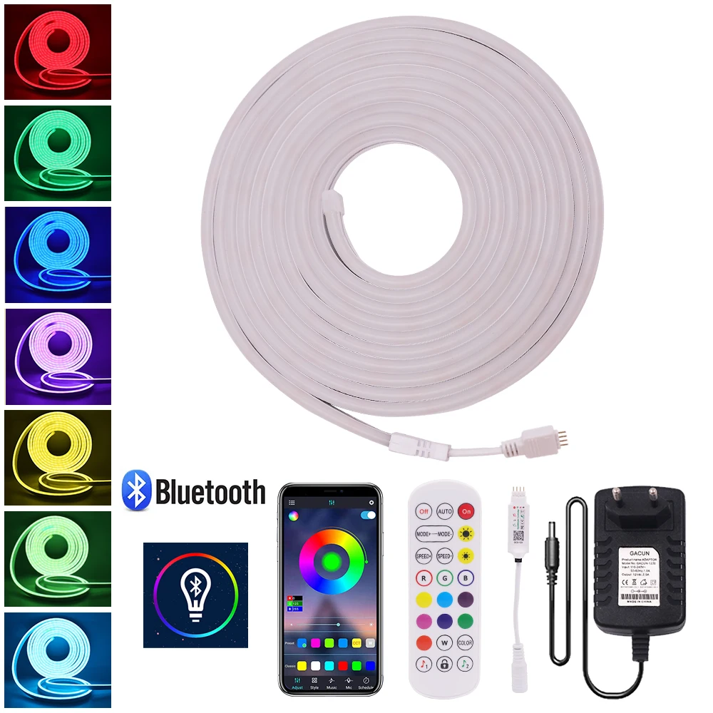 Sinal de Néon Lâmpada à Prova Luz de Tira Bluetooth Controle dc 12v Flexível Música Neon Corda Dwaterproof Água Fita Decoração App Rgb Led 6 Bluetooth app controle rgb led luz de