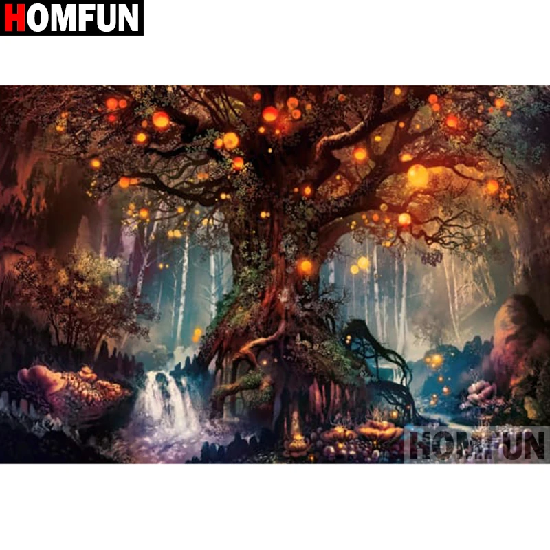 Картина из страз 5D HOMFUN квадратная/круглая &quotПейзаж с деревом&quot картина для