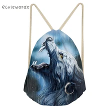 ELVISWORDS женский рюкзак на шнурках для путешествий "Fantasy Wolf" с животным узором пляжная обувь с карманами модная мини-сумка-Органайзер для девочек