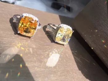 

Quality Guarant Sale Promotion!5 carat Cushion Cut NSCD Synthetic Gem ring female engagement ring yellow/clear stone