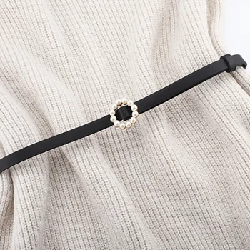 

female Thin PU Leather Belt Single Buckle Side Gold Buckle Belt Wild Fashion Simple Round Pin Buckle Retro Belts new