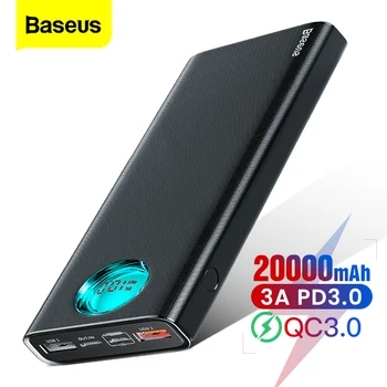 

Baseus 20000mAh Power Bank Type C PD Quick Charge 3.0 20000 mAh Powerbank For Xiaomi Mi iPhone Portable External Battery Charger