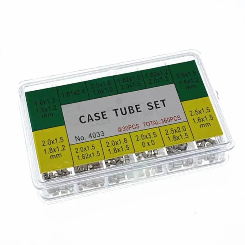 

360pcs Copper Mixed Sizes Watch Case Crown Tubes Pipes for Waterproof Crown Watch Repair Parts for Watchmakers Tool