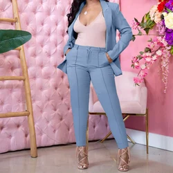 Novas mulheres sólido blazer e zíper calças de duas peças conjunto moda trabalho calças ternos feminino casual escritório terno de negócios conjuntos de correspondência