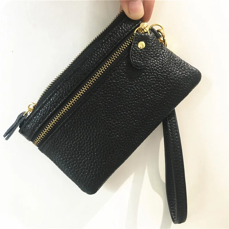 

Leather female coin purse multi-function metal buckle zipper wallet coin bag