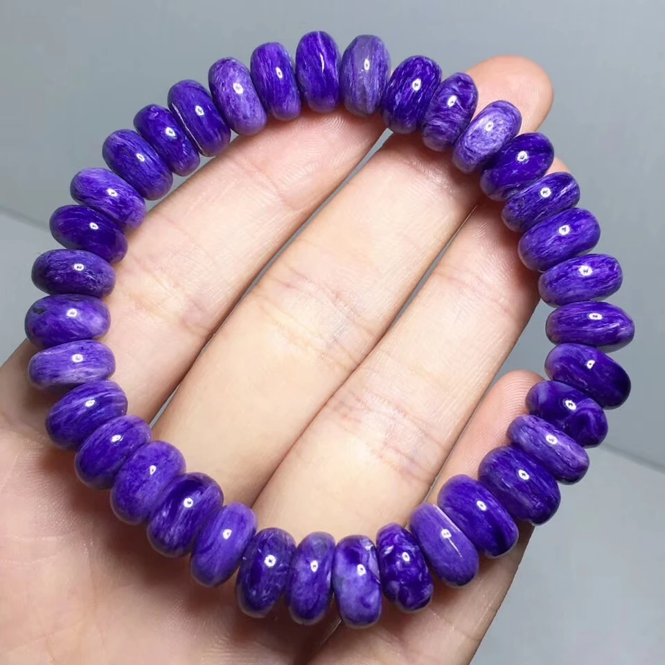 

Genuine Natural Purple Charoite Abacus Beads Stretch Bracelets Femme Charm Crystal Round Bead Bracelet 10mm AAAAA